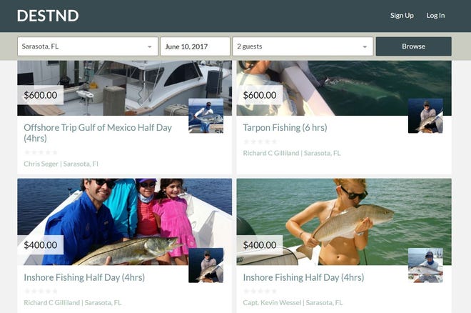 The DESTND and website make it easy for users to instantaneously view and book local fishing/hunting guides, read the feedback of others and pay directly for their trip. [SCREEN SHOT]