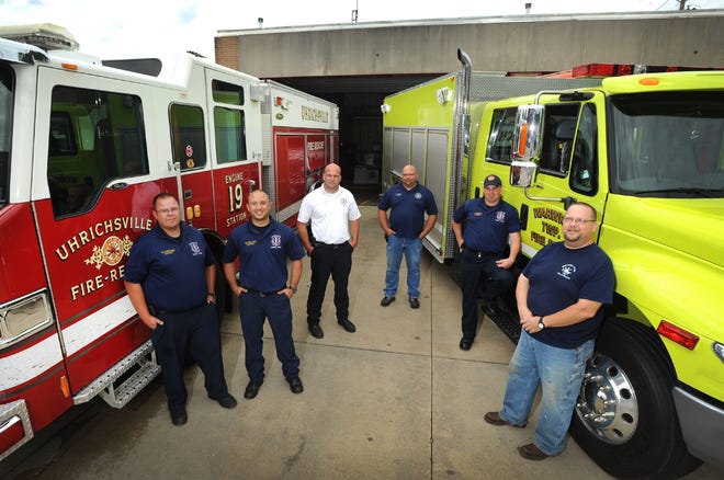 TIMES-REPORTER PAT BURK

L-R Uhrichsville firefighters Capt. Nathan Crouse, Capt. Wes Dillon, Chief Justin Edwards, T. J. Welch, Capt. Justin Beckley and Warwick Twp. firefighter Steve Roth, along with Rush Twp. Fire Department, have received the Assistance to Firefighters Grant, a regional grant for fiscal year 2016, for $429,737 that will allow the departments to purchase new equipment.
