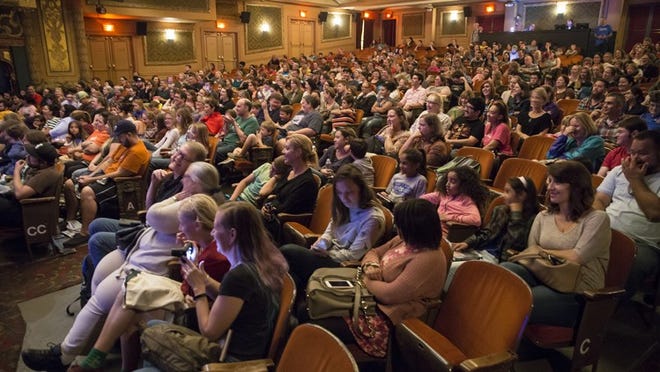 Fans look on as R.L. Stine speaks about his career with Edward Carey at the The Paramount theater during the Texas Book Festival on Sunday, Nov.6, 2016. 
      RICARDO B. BRAZZIELL/AMERICAN-STATESMAN