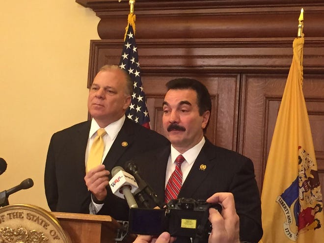 Assembly Speaker Vincent Prieto (right), D-32nd of Secaucus, and Senate President Stephen Sweeney, D-3rd of West Deptford, announce new legislation to boost New Jersey's minimum wage to $15 an hour.