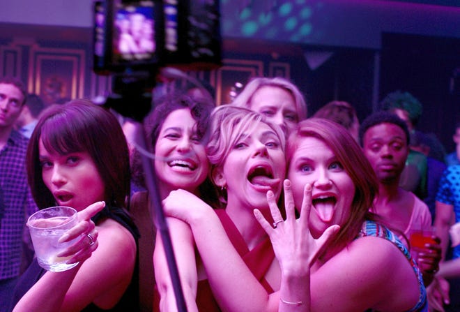 Zoe Kravitz, left, Illana Grazer, Scarlett Johansson, Kate McKinnon (top of head in back) and Jillian Bell star in "Rough Night." [SONY PICTURES]