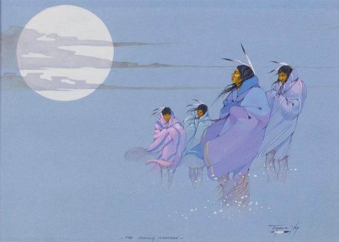 The Coming Weather by Jerome Tiger (Muscogee/Seminole) will be featured in "Life and Legacy: The Art of Jerome Tiger" at the National Cowboy & Western Heritage Museum. Image provided