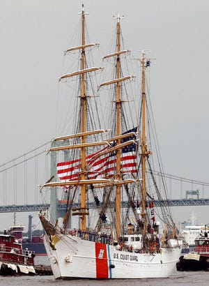 The U.S. Coast Guard's Eagle will lead 56 tall ships past Castle Island in South Boston on Saturday, June 17.