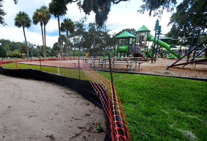 A construction area runs alongside the playground at Venetian Gardens in Leesburg. The city has been steadily making improvements around Venetian Gardens, and officials have been thinking about even bigger alterations in a third phase of redevelopment.

[AMBER RICCINTO / DAILY COMMERCIAL]