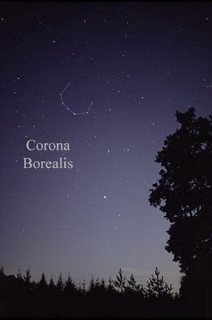Corona Borealis, the Northern Crown. The bright star Arcturus is seen here to the lower right of the Crown.

Till Credner/ Wikimedia Commons