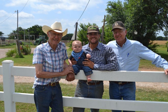 Bart Brorsen, left, with his great-grandson, Hayes, his grandson Wesley and his son Verl. [Photo provided]