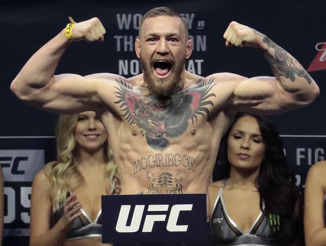 Conor McGregor, pictured in 2016, will fight in his first professional boxing match against a fighter who hasn't lost in 49 career fights. [THE ASSOCIATED PRESS]