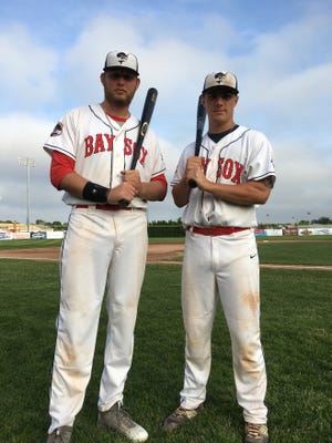 Karsten Sherman, left, and Nick Matera hit in the middle of the Bay Sox lineup, and they've alrady combined for four homers despite playing home games in a tough ballpark. [PHOTO COURTESY RAY SHAW]
