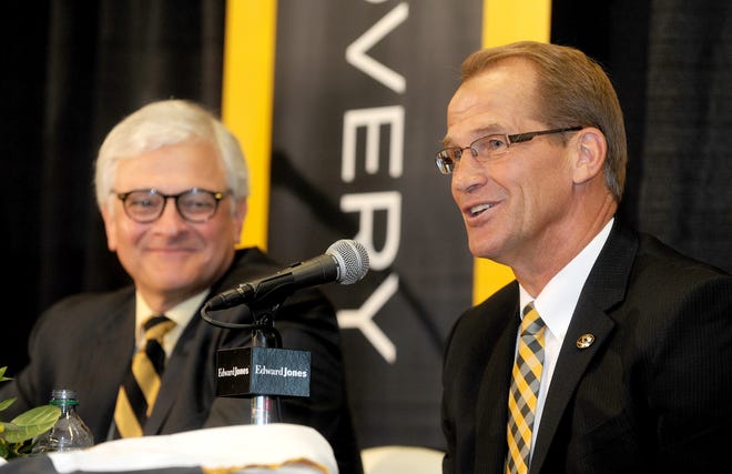 When Jim Sterk, right, took over as Missouri's athletic director in early August, the school and the athletic department were in the midst of significant upheaval. But Sterk's first year ended with numerous Top 25 programs and a bright outlook for the men's basketball team. [Don Shrubshell/Tribune]