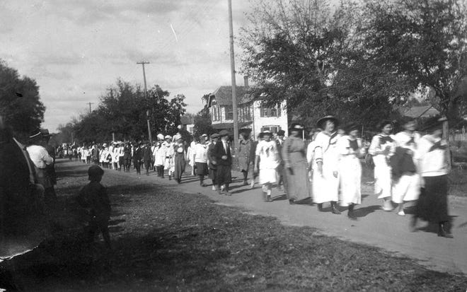 This photograph shows the 1916 School Fair student parade in Tavares. [SUBMITTED]