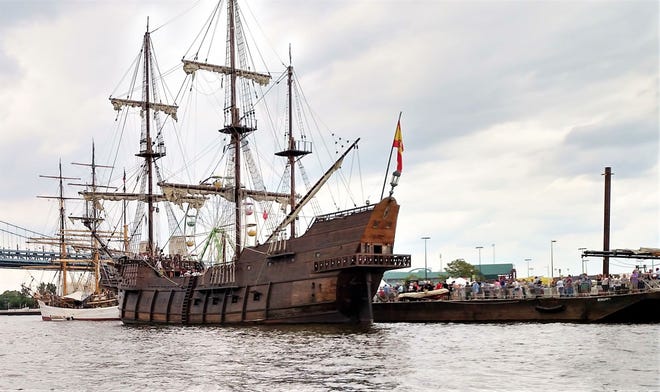 It was British Capt. Samuel Argall, sailing on a ship like this docked in Camden, who gave the Delaware River its name in 1610.