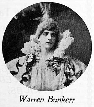 A photograph of Warren Bunkerr in drag, published in the San Francisco Dramatic Review.