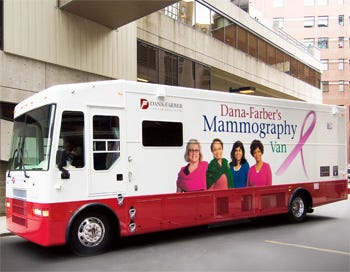 The Dana-Farber mammography van is in downtown Brockton on June 20, 2017.