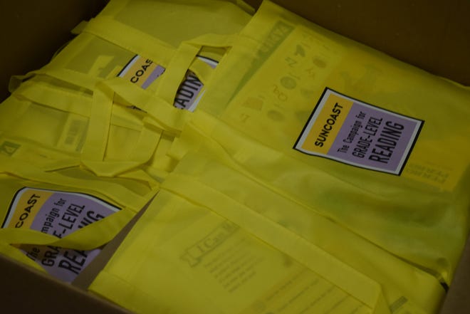 Kindergarten readiness bags supplied by the Suncoast Campaign for Grade-Level Reading for families of incoming kindergartners at Title 1 schools. [Herald-Tribune photo / Yadira Lopez]