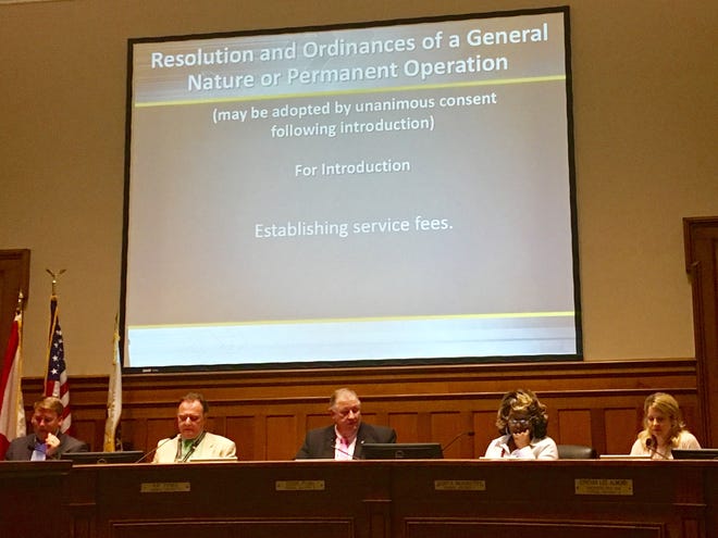 Tuscaloosa City Council members voted unanimously Tuesday to impose the city's first impact fee policy. Labelled "service fees," these funds will be used to offset maintenance costs to the city's water and sewer network. [Staff photo/Jason Morton]