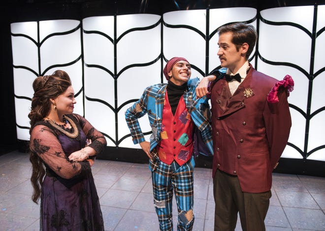 Destiny Roberts, left, Miguel Bedolla, and Alex Freitas in a scene from the San Joaquin Delta College production of "Twelfth Night." [CRAIG SANDERS/FOR THE RECORD]