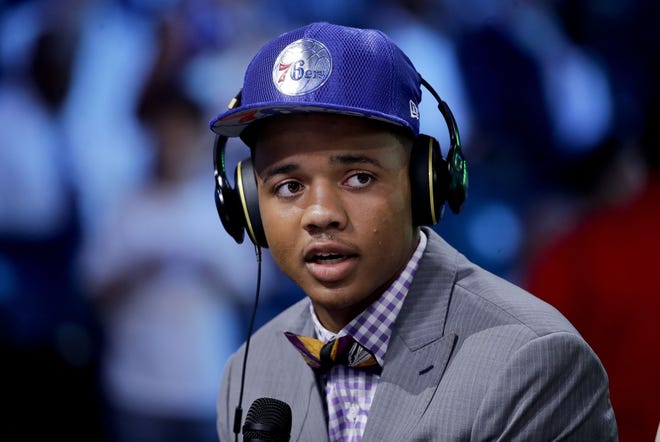 Washington's Markelle Fultz answers questions after the 76ers made him the No. 1 overall selection in the 2017 NBA Draft.