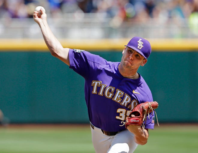 Nati Harnik/Associated Press Louisiana State starter Alex Lange held Oregon State to one run in 7⅓ innings as the Tigers handed the Beavers their first loss since April 29. The teams meet against today. Series baseball game against Oregon in Omaha, Neb., Friday, June 23, 2017. (AP Photo/Nati Harnik)