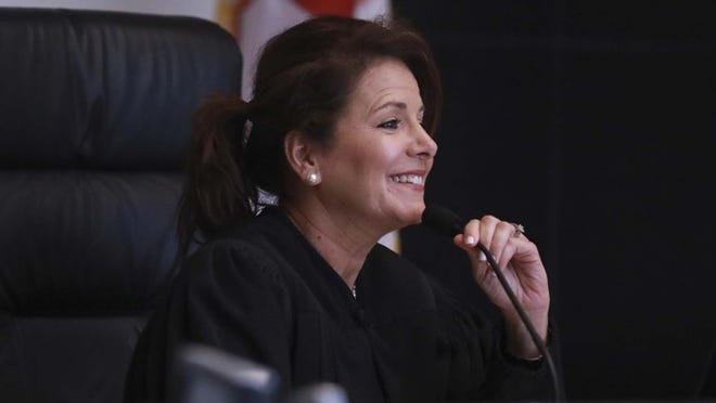 Judge Lisa Small presided over a mock trial earlier this month at the Palm Beach County Courthouse in West Palm Beach. (Bruce R. Bennett / Daily News)