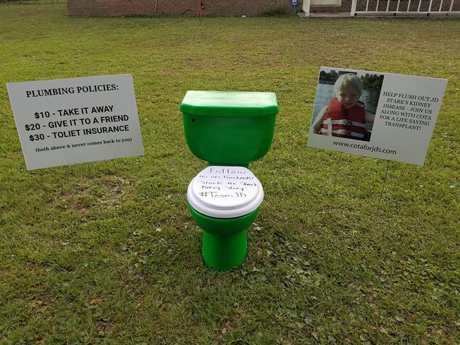 This toilet has made the rounds to help raise funds for J.D. Stark's upcoming kidney transplant. [SPECIAL TO THE NEWS HERALD]