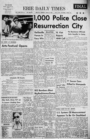 The front page of the Erie Daily Times from June 24, 1968. [ERIE TIMES-NEWS]