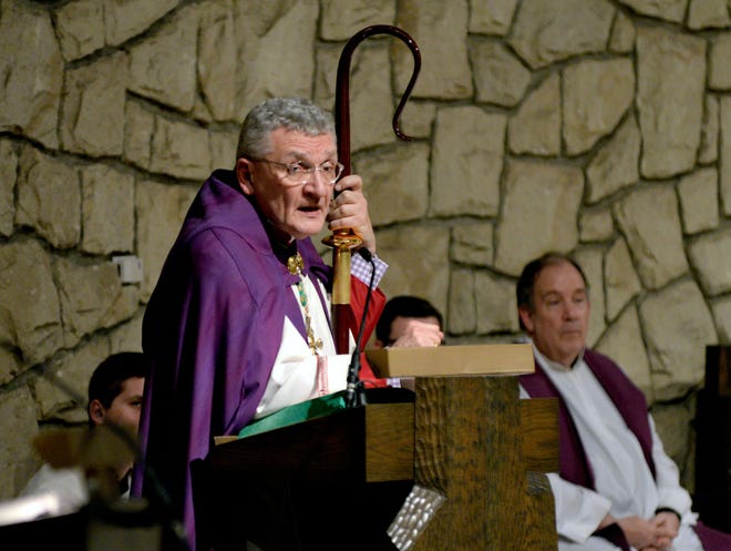 Pittsburgh Bishop David A. Zubik celebrates the Stations of the Cross at SS. Peter and Paul Catholic Church in Beaver in this photo from earlier this year. Zubik underwent back surgery Monday.