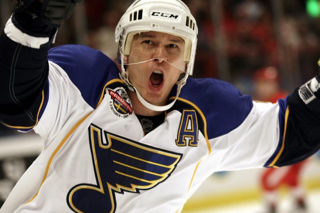 Paul Kariya collected 989 goals and 402 assists in a 15-year NHL career, including three seasons with the St. Louis Blues. He was selected to the Hockey Hall of Fame on Monday. [Niklas Larsson/The Associated Press]