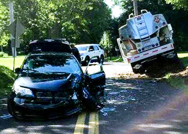 Doylestown Township police said the driver of a Toyota crossed the center line and struck a fuel tanker truck on New Britain Road on Wednesday June 28, 2017.