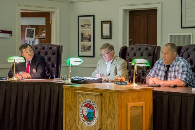 Stoughton Selectman Robert O'Regan questions Selectman's chairman David "Spanky" Sousa during the board's June 29, 2017 meeting.