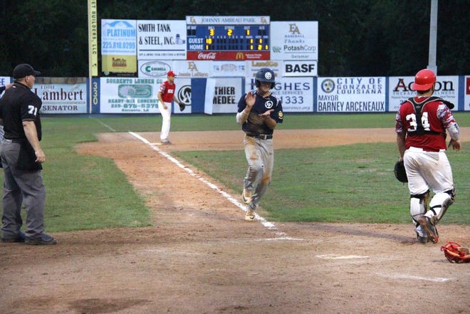 Preston Thrash comes home during Gauthier & Amedee's 5-2 Wednesday night victory over Southland. Photo by Kyle Riviere.