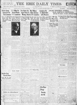 The front page of the Erie Daily Times from July 1, 1922. [ERIE TIMES-NEWS]