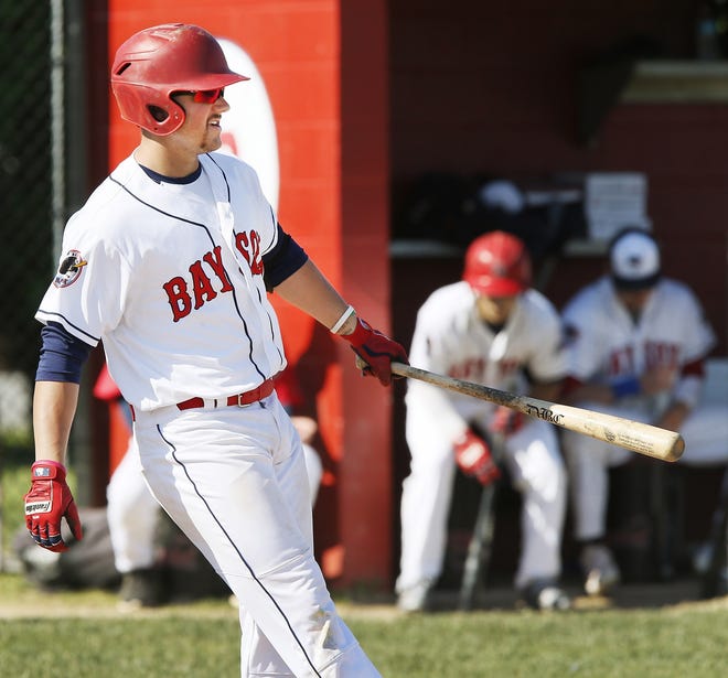 Dan Schock adjusted his swing this year after barely hitting .200 for Sacred Heart. He's leading the Bay Sox in home runs.[MIKE VALERI/THE STANDARD-TIMES/SCMG]