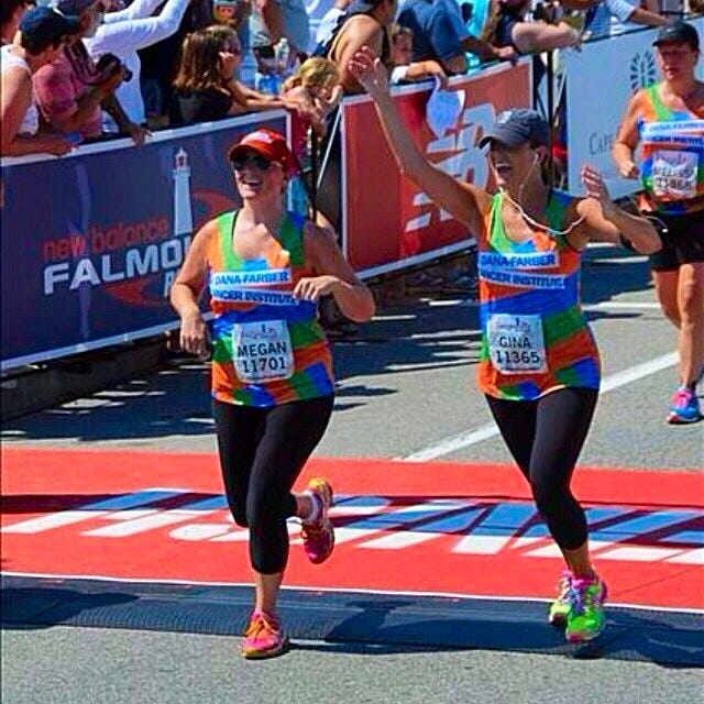Gina Bolognese, right, runs in the Falmouth Road Race for Dana-Farber Cancer Institute. [Courtesy Photo]