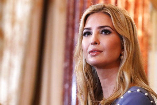 FILE - In this June 27, 2017 file photo, Ivanka Trump is seen at the State Department in Washington. Ivanka Trump is defending a White House proposal to mandate paid leave for new parents in a letter to the editor published Wednesday, June 5, 2017, in The Wall Street Journal.(AP Photo/Jacquelyn Martin, File)
