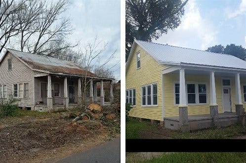 Before and after of historic home renovation in question.