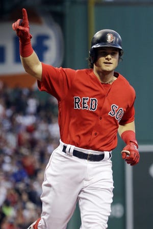 Red Sox outfielder Andrew Benintendi, after hitting a home run against the Cubs on April 28, has six assists this season. [AP File Photo/Elise Amendola]