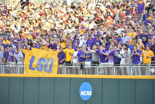 LSU baseball fans showed up to Omaha in droves for the College World Series. Photo courtesy of Twitter.