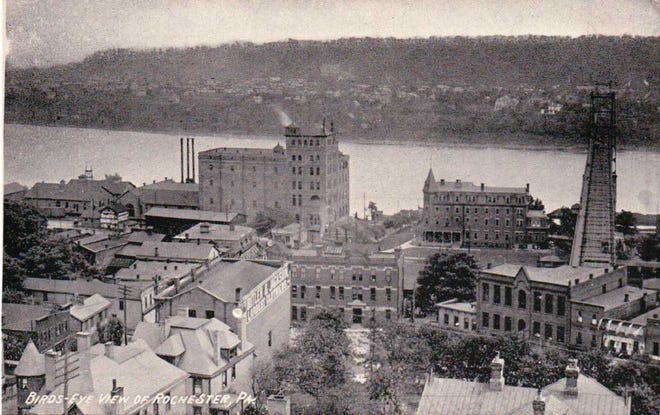 Rochester's waterfront can be seen in this 1907 photo, including the Speyerer Hotel. The hotel opened for business in October 1891, and was considered the most prominent hotel in the Beaver Valley for many years. Also seen in the photograph is the Beaver Valley Brewery building, the lone remaining structure along the former Water Street business corridor.