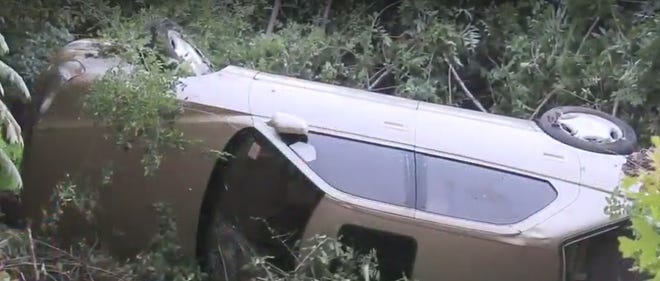 A man was rescued when his car went off a cliff in Plymouth Sunday, July 10, 2017.