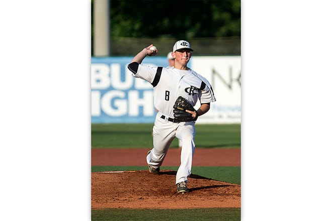 Randolph County Post 45 starting pitcher Ryan Hill delivers against Davidson County Post 8 Tuesday at McCrary Park. Hill pitched all seven innings to lead Post 45 to an 11-1 win in Game 2 of the best-of-five American Legion Area III semifinal series.
