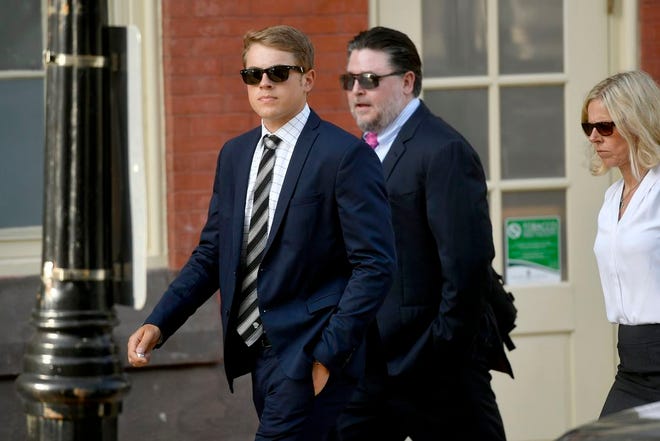 Beta Theta Pi fraternnity brother Lars Kenyon of Barrington arrives at the Centre County courthouse in Bellefonte, Pa., for another day of prelims in the death of Timothy Piazza on Monday, July 10, 2017. Testimony resumed Monday in a preliminary hearing for the Beta Theta Pi chapter and 16 of its members, accused in the February death of 19-year-old pledge Tim Piazza after a night of heavy drinking.