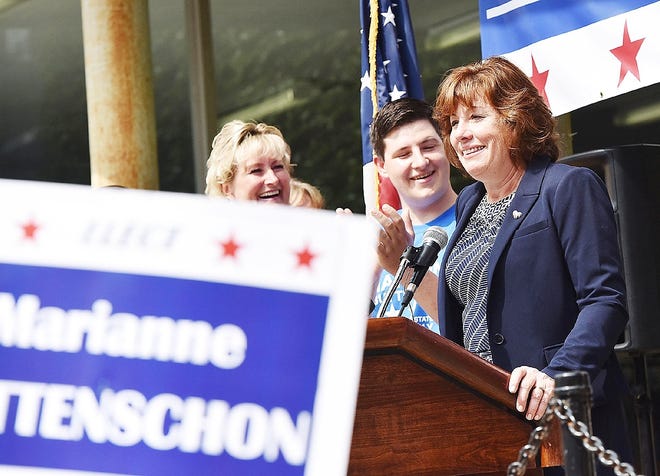 Marianne Buttenschon announces her run for the New York State Assembly Wednesday in Utica. [SARAH CONDON/OBSERVER-DISPATCH]