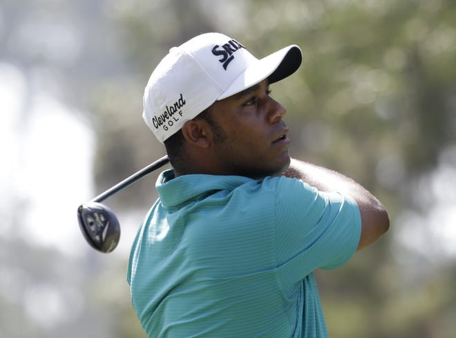 Harold Varner III tees off on the sixth hole during the first round at The Players Championship golf tournament, Thursday, May 11, 2017, in Ponte Vedra Beach, Fla. [AP Photo/Lynne Sladky]