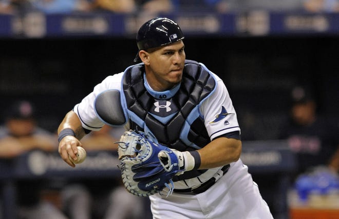 Tampa Bay Rays catcher Wilson Ramos' bat plus his skill in handling the Rays’ pitching staff will make him a key component for the team's continued second-half success. [THE ASSOCIATED PRESS / STEVE NESIUS]