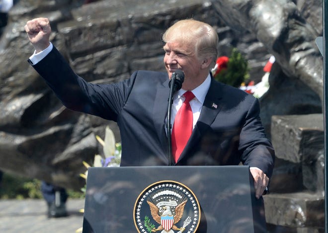 U.S. President Donald Trump delivers a speech in Krasinski Square, in Warsaw, Poland, Thursday, July 6, 2017.