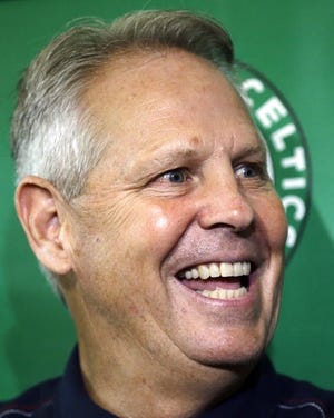 Celtics president of basketball operations Danny Ainge speaks at a news conference to announce that the team has officially signed free-agent Gordon Haywar on Friday.