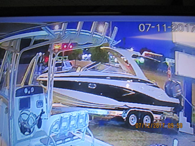 The Manatee County Sheriff's Office says this new 29-foot Crownline deck boat was stolen from GT Marine at 7981 N. Tamiami Trail the night of July 11, 2017. [Provided by Manatee County Sheriff's Office]
