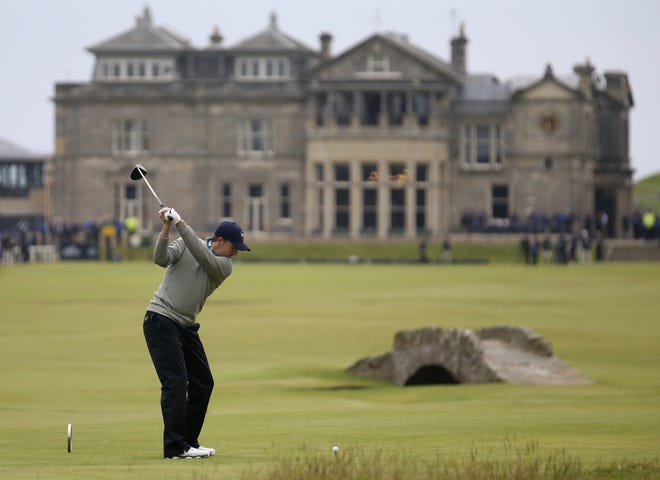United States' Jordan Spieth drives from the 18th tee during the final round at the British Open Golf Championship at the Old Course, St. Andrews, Scotland, in 2015. First-timers have won the last seven majors. The British Open starts Thursday and Royal Birkdale has a history or rewarding players who already have won majors. [AP Photo / Peter Morrison, File]