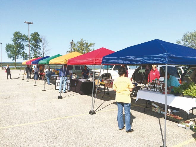 Shoppers visit kiosks during a previous Brimley/Bay Mills Farmers Market.