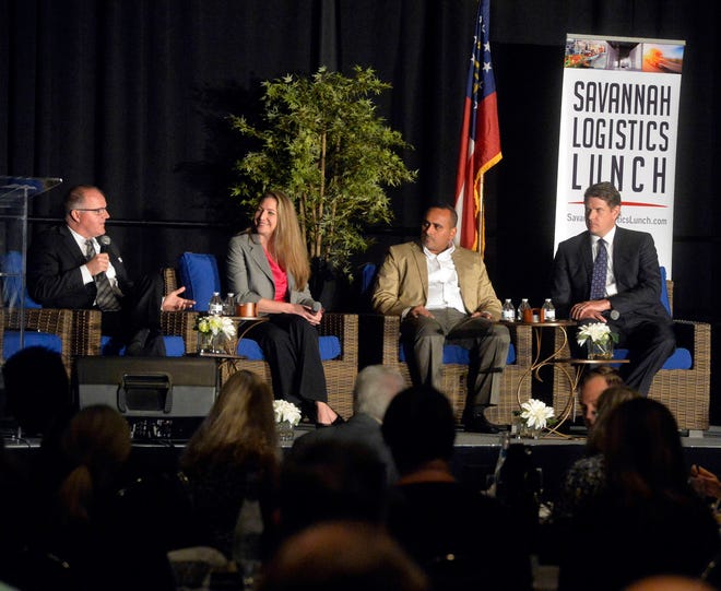 The Logistics Industry Disruptors Panel consisted of, from left, Derek Banta, Stephanie Crowe, Nagi Gebraeel and Bob Robers and was held Wednesday at the Savannah International Trade & Convention Center. (Steve Bisson/Savannah Morning News)